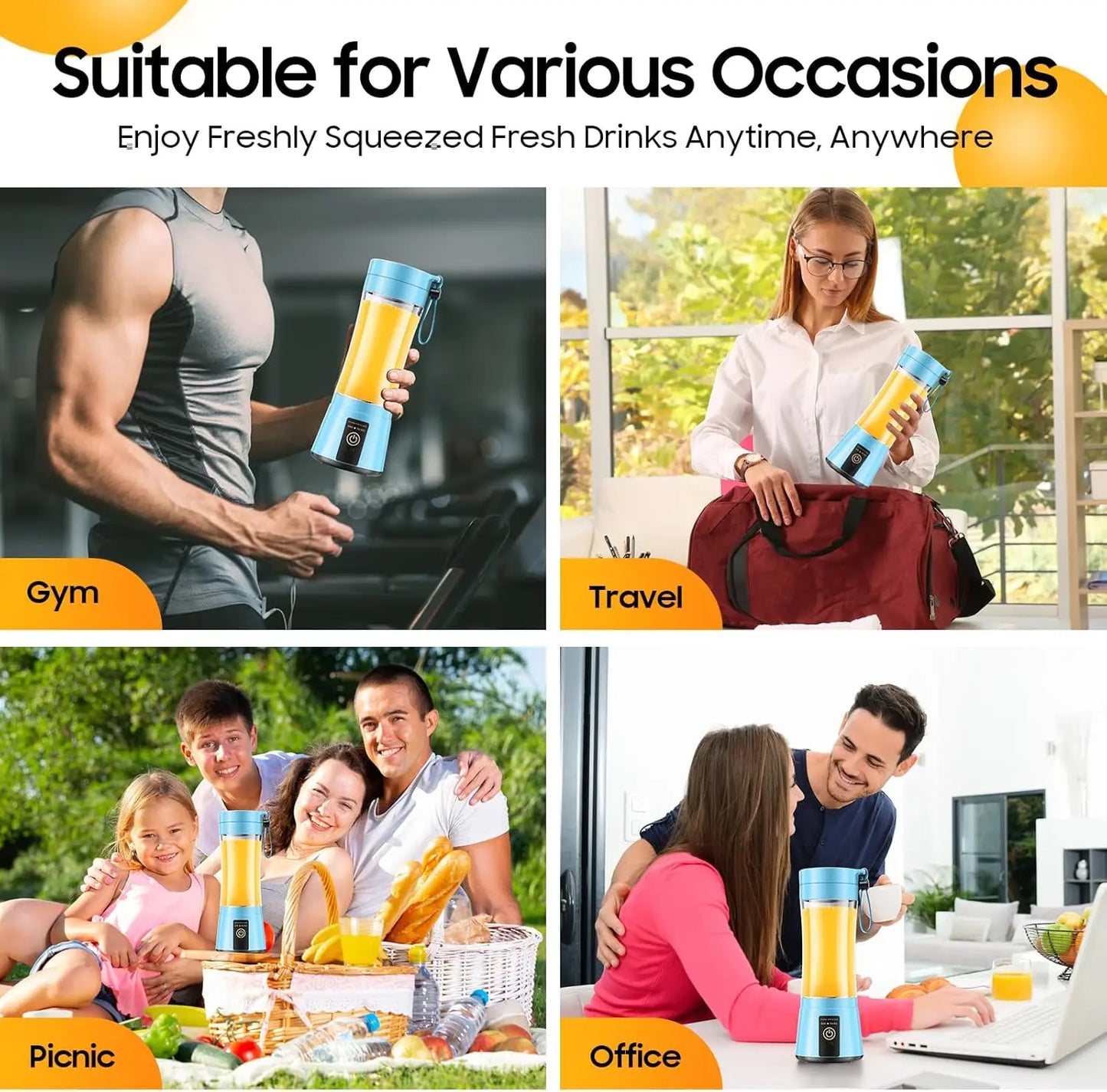 Cordless Portable Personal Size Blender - Mini Blender Make Smoothies and Shakes, 380Ml BPA Free Travel Cup for Office/Home/Gym